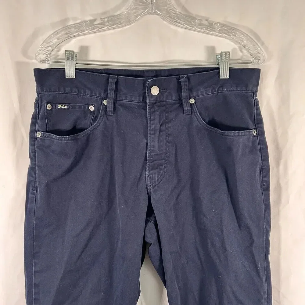 Polo Ralph Lauren Pants Men's 32x32 Blue Chino Pockets Button Zip Cotton Blend